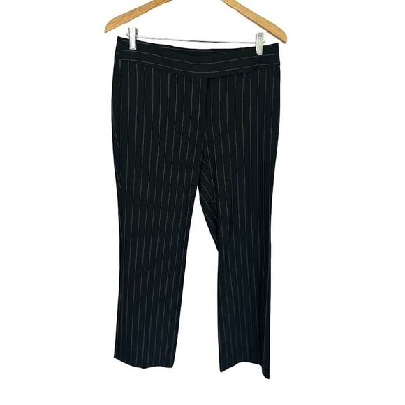 LOFT Marisa Trouser Women Pin Stripe Flare Pants Black Belt Size 4 Career Office - Picture 1 of 6